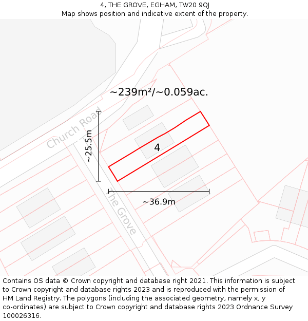 4, THE GROVE, EGHAM, TW20 9QJ: Plot and title map