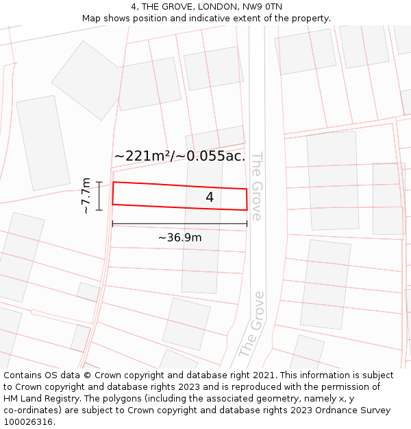 4, THE GROVE, LONDON, NW9 0TN: Plot and title map