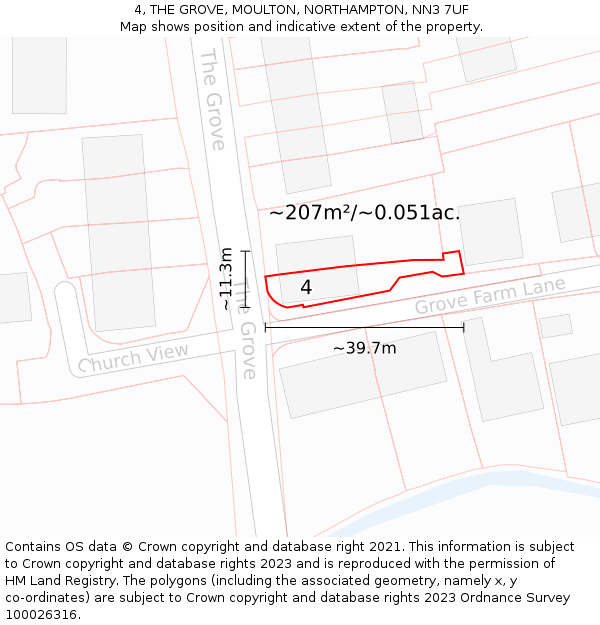 4, THE GROVE, MOULTON, NORTHAMPTON, NN3 7UF: Plot and title map