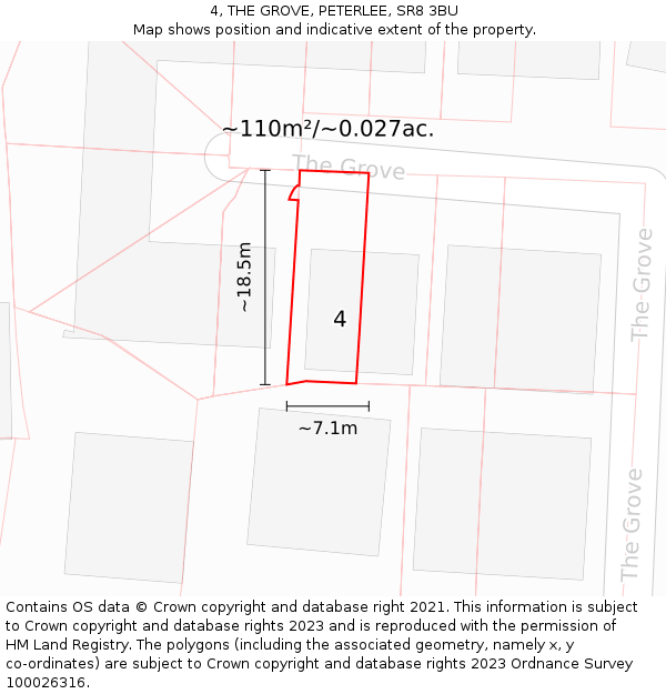 4, THE GROVE, PETERLEE, SR8 3BU: Plot and title map