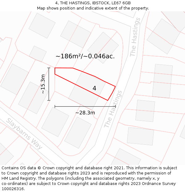 4, THE HASTINGS, IBSTOCK, LE67 6GB: Plot and title map