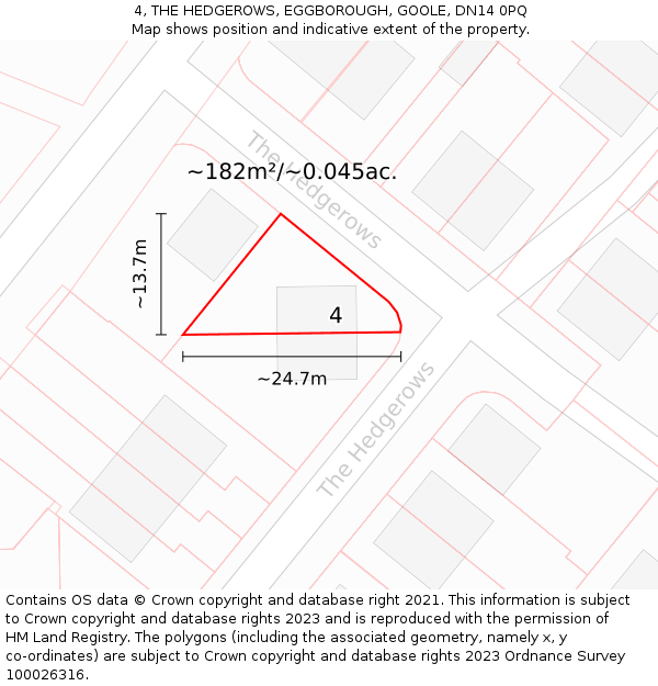 4, THE HEDGEROWS, EGGBOROUGH, GOOLE, DN14 0PQ: Plot and title map