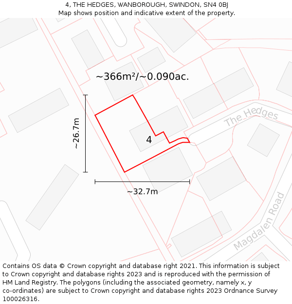 4, THE HEDGES, WANBOROUGH, SWINDON, SN4 0BJ: Plot and title map