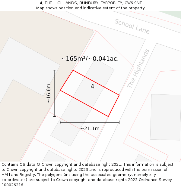 4, THE HIGHLANDS, BUNBURY, TARPORLEY, CW6 9NT: Plot and title map