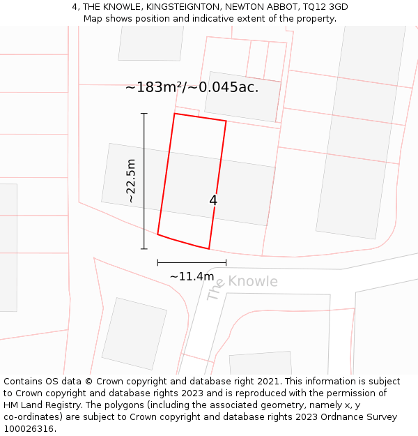 4, THE KNOWLE, KINGSTEIGNTON, NEWTON ABBOT, TQ12 3GD: Plot and title map