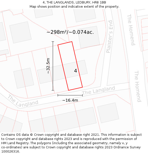 4, THE LANGLANDS, LEDBURY, HR8 1BB: Plot and title map