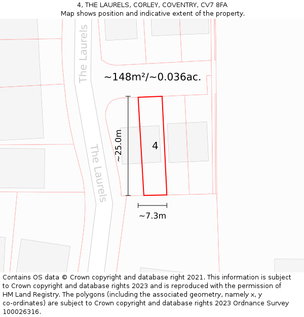 4, THE LAURELS, CORLEY, COVENTRY, CV7 8FA: Plot and title map
