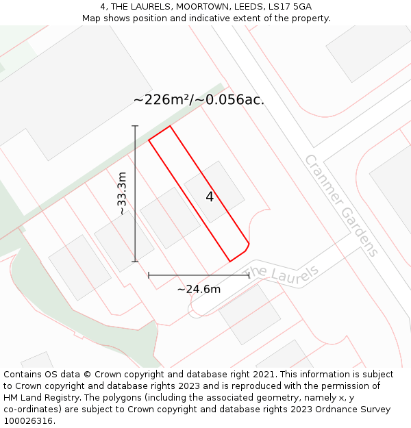 4, THE LAURELS, MOORTOWN, LEEDS, LS17 5GA: Plot and title map