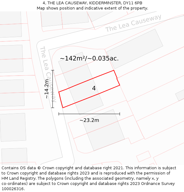 4, THE LEA CAUSEWAY, KIDDERMINSTER, DY11 6PB: Plot and title map