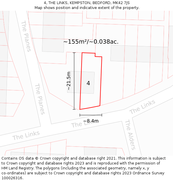 4, THE LINKS, KEMPSTON, BEDFORD, MK42 7JS: Plot and title map