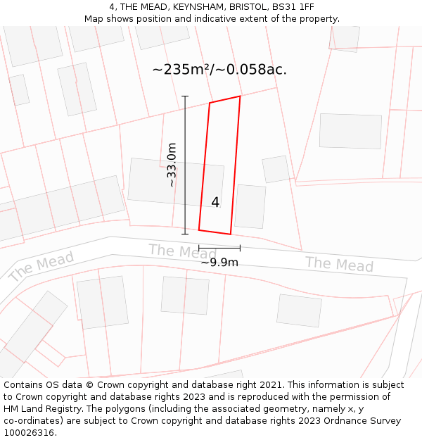 4, THE MEAD, KEYNSHAM, BRISTOL, BS31 1FF: Plot and title map