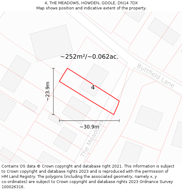 4, THE MEADOWS, HOWDEN, GOOLE, DN14 7DX: Plot and title map