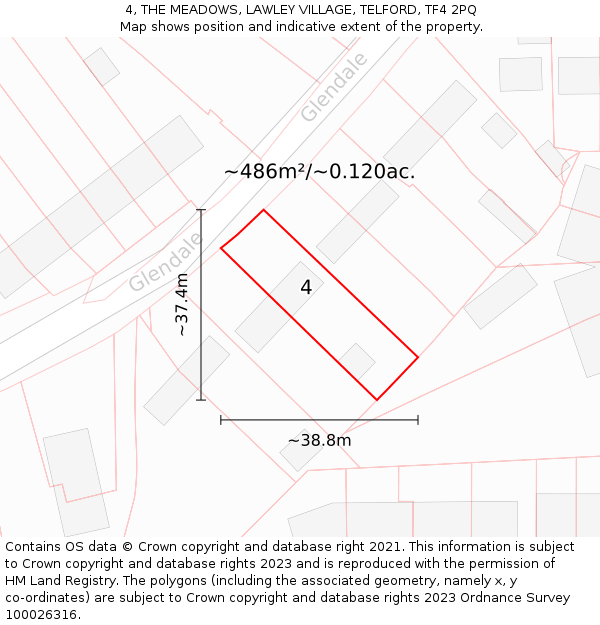 4, THE MEADOWS, LAWLEY VILLAGE, TELFORD, TF4 2PQ: Plot and title map