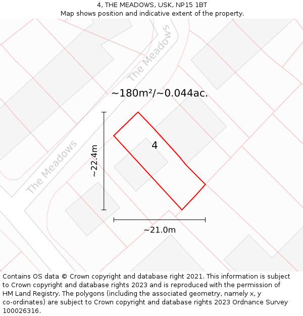 4, THE MEADOWS, USK, NP15 1BT: Plot and title map
