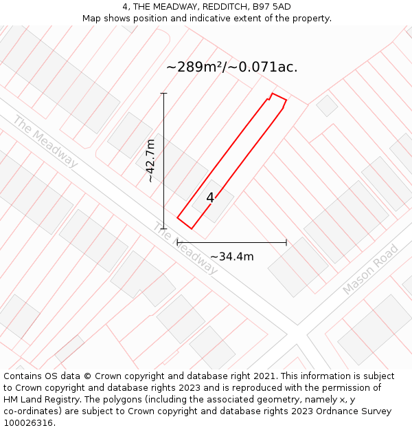 4, THE MEADWAY, REDDITCH, B97 5AD: Plot and title map