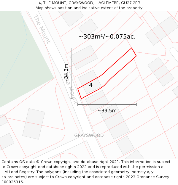4, THE MOUNT, GRAYSWOOD, HASLEMERE, GU27 2EB: Plot and title map