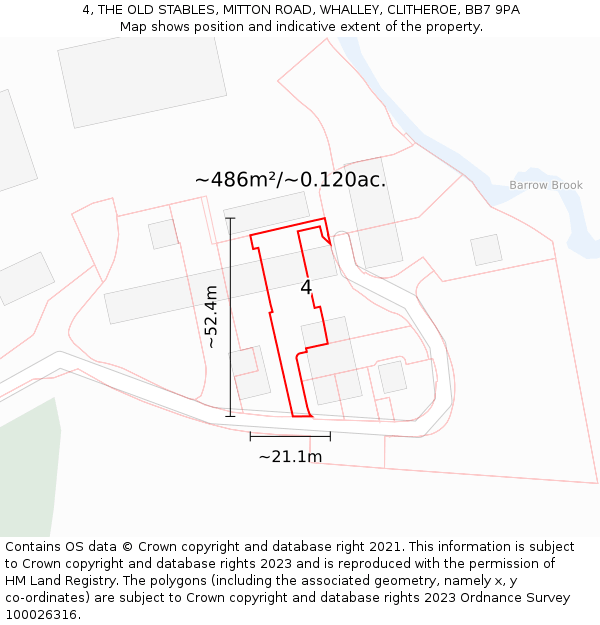 4, THE OLD STABLES, MITTON ROAD, WHALLEY, CLITHEROE, BB7 9PA: Plot and title map