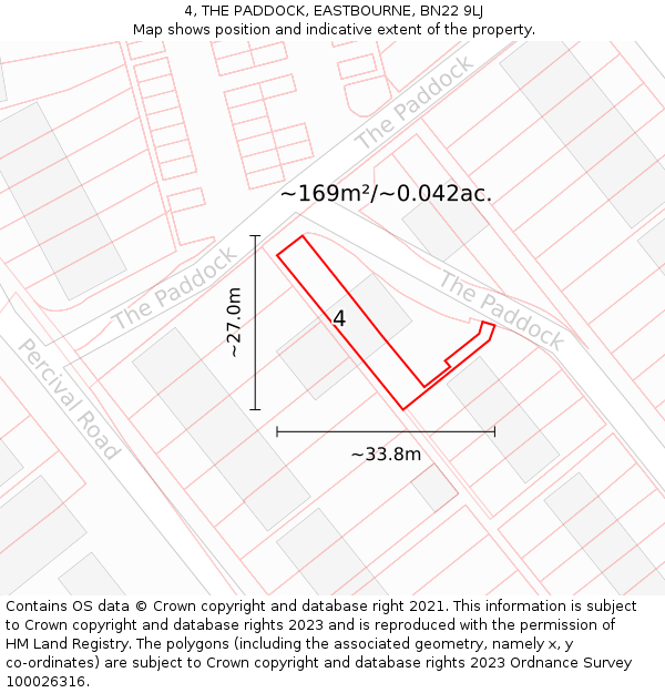 4, THE PADDOCK, EASTBOURNE, BN22 9LJ: Plot and title map