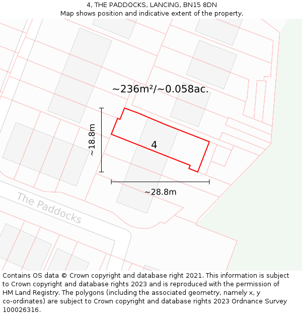 4, THE PADDOCKS, LANCING, BN15 8DN: Plot and title map