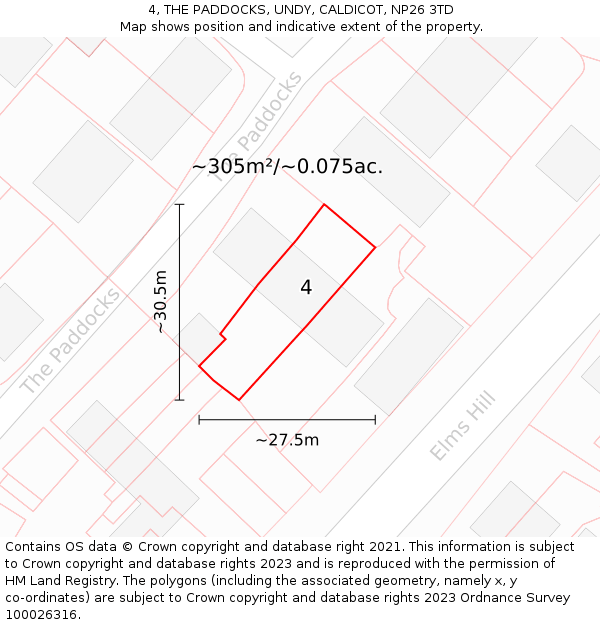 4, THE PADDOCKS, UNDY, CALDICOT, NP26 3TD: Plot and title map