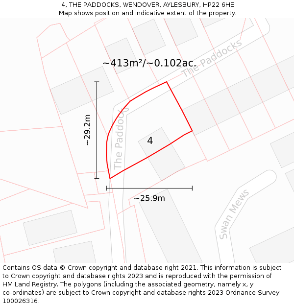 4, THE PADDOCKS, WENDOVER, AYLESBURY, HP22 6HE: Plot and title map
