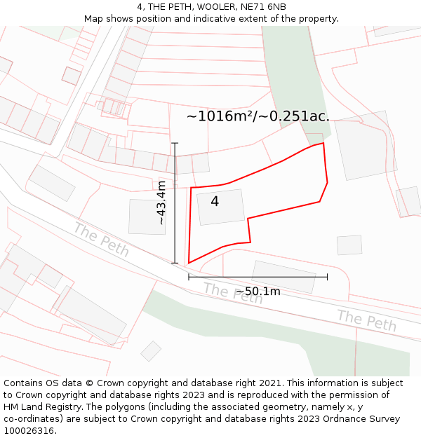 4, THE PETH, WOOLER, NE71 6NB: Plot and title map