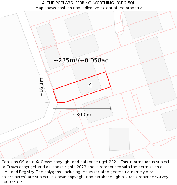 4, THE POPLARS, FERRING, WORTHING, BN12 5QL: Plot and title map