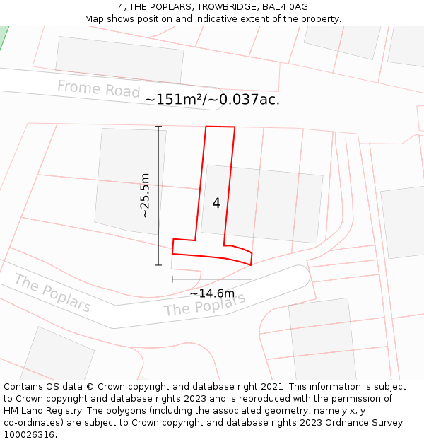 4, THE POPLARS, TROWBRIDGE, BA14 0AG: Plot and title map