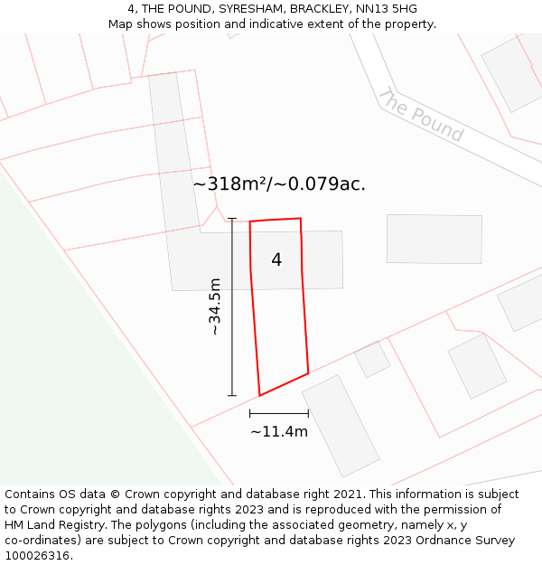 4, THE POUND, SYRESHAM, BRACKLEY, NN13 5HG: Plot and title map