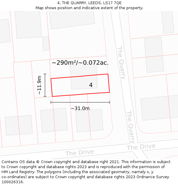 4, THE QUARRY, LEEDS, LS17 7QE: Plot and title map