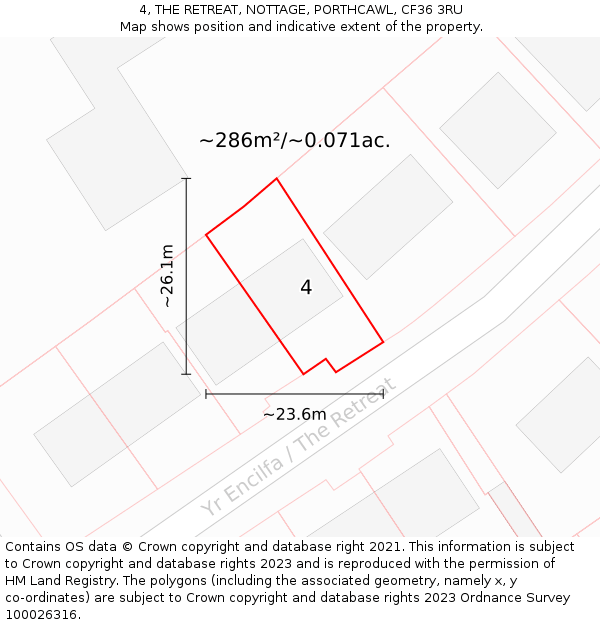 4, THE RETREAT, NOTTAGE, PORTHCAWL, CF36 3RU: Plot and title map