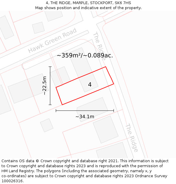 4, THE RIDGE, MARPLE, STOCKPORT, SK6 7HS: Plot and title map