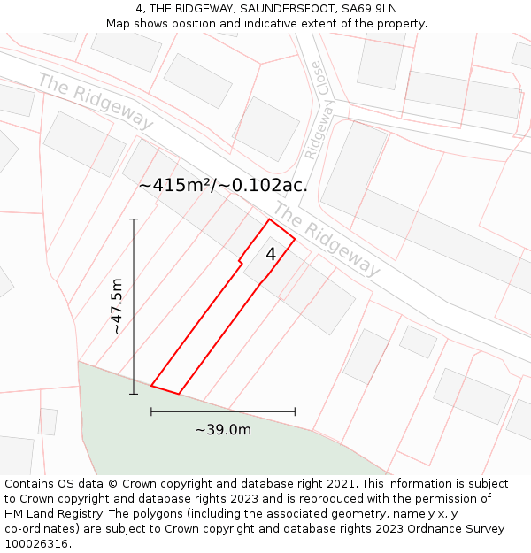 4, THE RIDGEWAY, SAUNDERSFOOT, SA69 9LN: Plot and title map