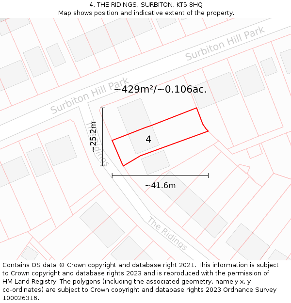4, THE RIDINGS, SURBITON, KT5 8HQ: Plot and title map