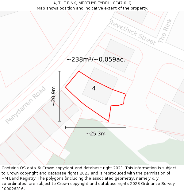 4, THE RINK, MERTHYR TYDFIL, CF47 0LQ: Plot and title map