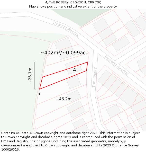 4, THE ROSERY, CROYDON, CR0 7SQ: Plot and title map