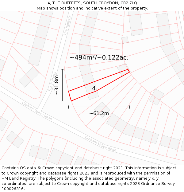4, THE RUFFETTS, SOUTH CROYDON, CR2 7LQ: Plot and title map
