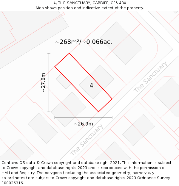 4, THE SANCTUARY, CARDIFF, CF5 4RX: Plot and title map