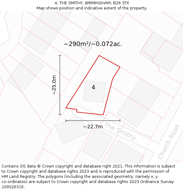 4, THE SMITHY, BIRMINGHAM, B26 3TX: Plot and title map