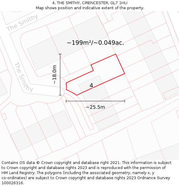 4, THE SMITHY, CIRENCESTER, GL7 1HU: Plot and title map