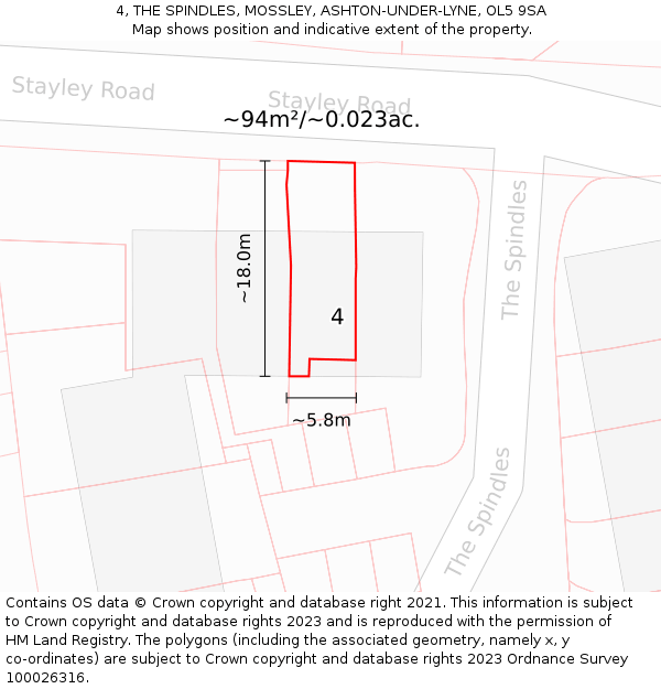 4, THE SPINDLES, MOSSLEY, ASHTON-UNDER-LYNE, OL5 9SA: Plot and title map