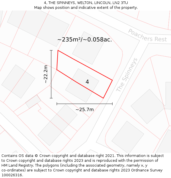 4, THE SPINNEYS, WELTON, LINCOLN, LN2 3TU: Plot and title map