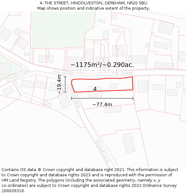 4, THE STREET, HINDOLVESTON, DEREHAM, NR20 5BU: Plot and title map