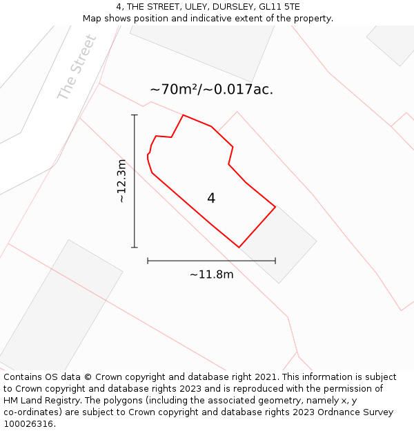 4, THE STREET, ULEY, DURSLEY, GL11 5TE: Plot and title map