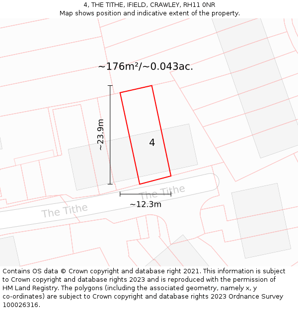 4, THE TITHE, IFIELD, CRAWLEY, RH11 0NR: Plot and title map