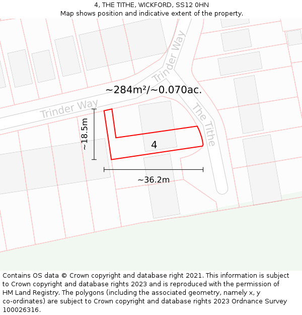 4, THE TITHE, WICKFORD, SS12 0HN: Plot and title map