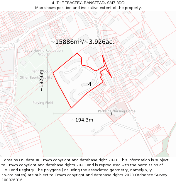 4, THE TRACERY, BANSTEAD, SM7 3DD: Plot and title map