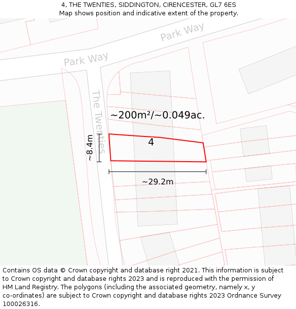 4, THE TWENTIES, SIDDINGTON, CIRENCESTER, GL7 6ES: Plot and title map
