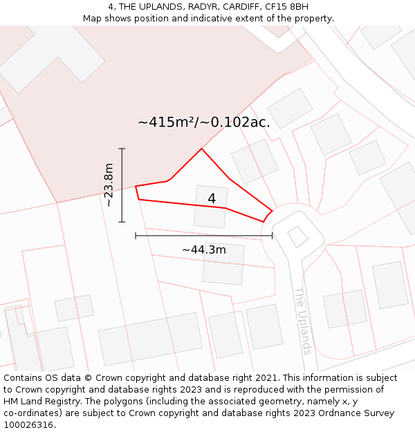 4, THE UPLANDS, RADYR, CARDIFF, CF15 8BH: Plot and title map