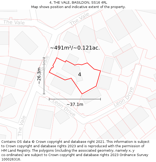 4, THE VALE, BASILDON, SS16 4RL: Plot and title map